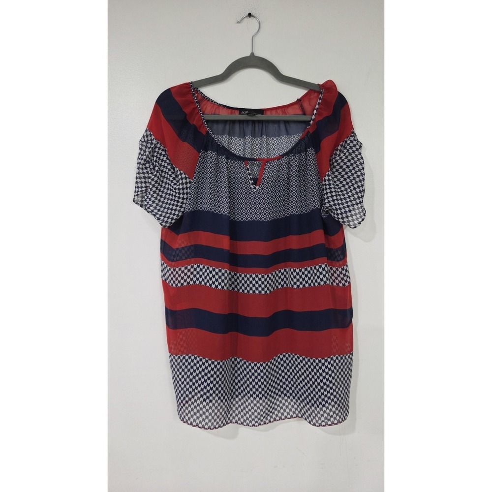 AGB Women's Red White Blue Sheer Blouse Cami Large